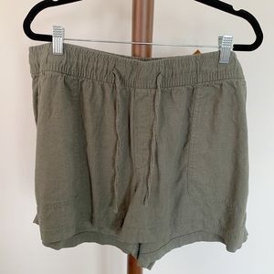 GAP Vetiver Linen Viscose Blend Elastic Waist Shorts Olive Green Size XL